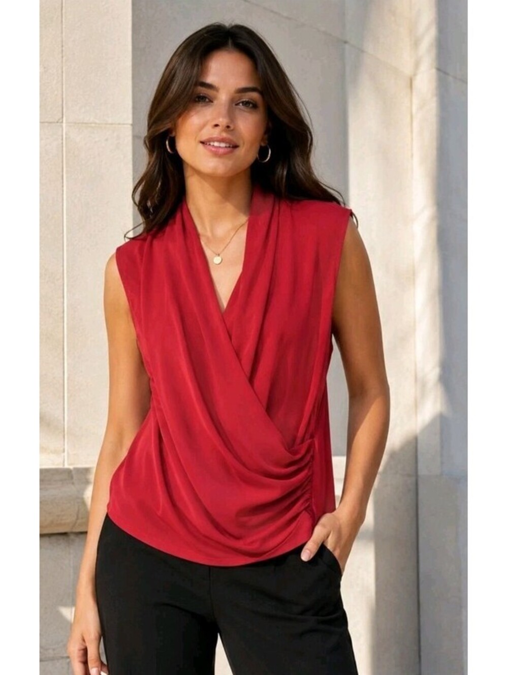 Theory Women's red Sleeveless Draped size M Shell Silk Georgette Blouse #CC